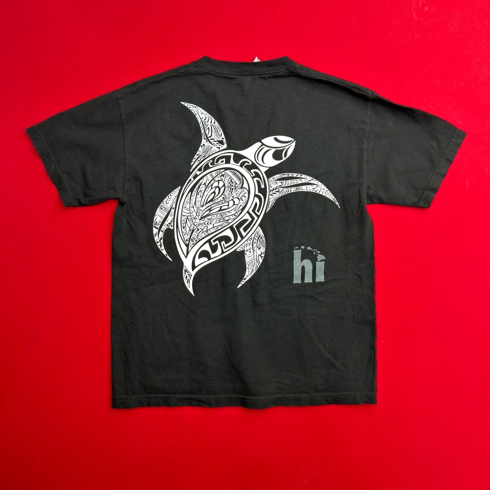 Alstyle Hawaii‎ Sea Turtle Tribal Graphic T-Shirt Mens Medium Black Surf Y2K Tee